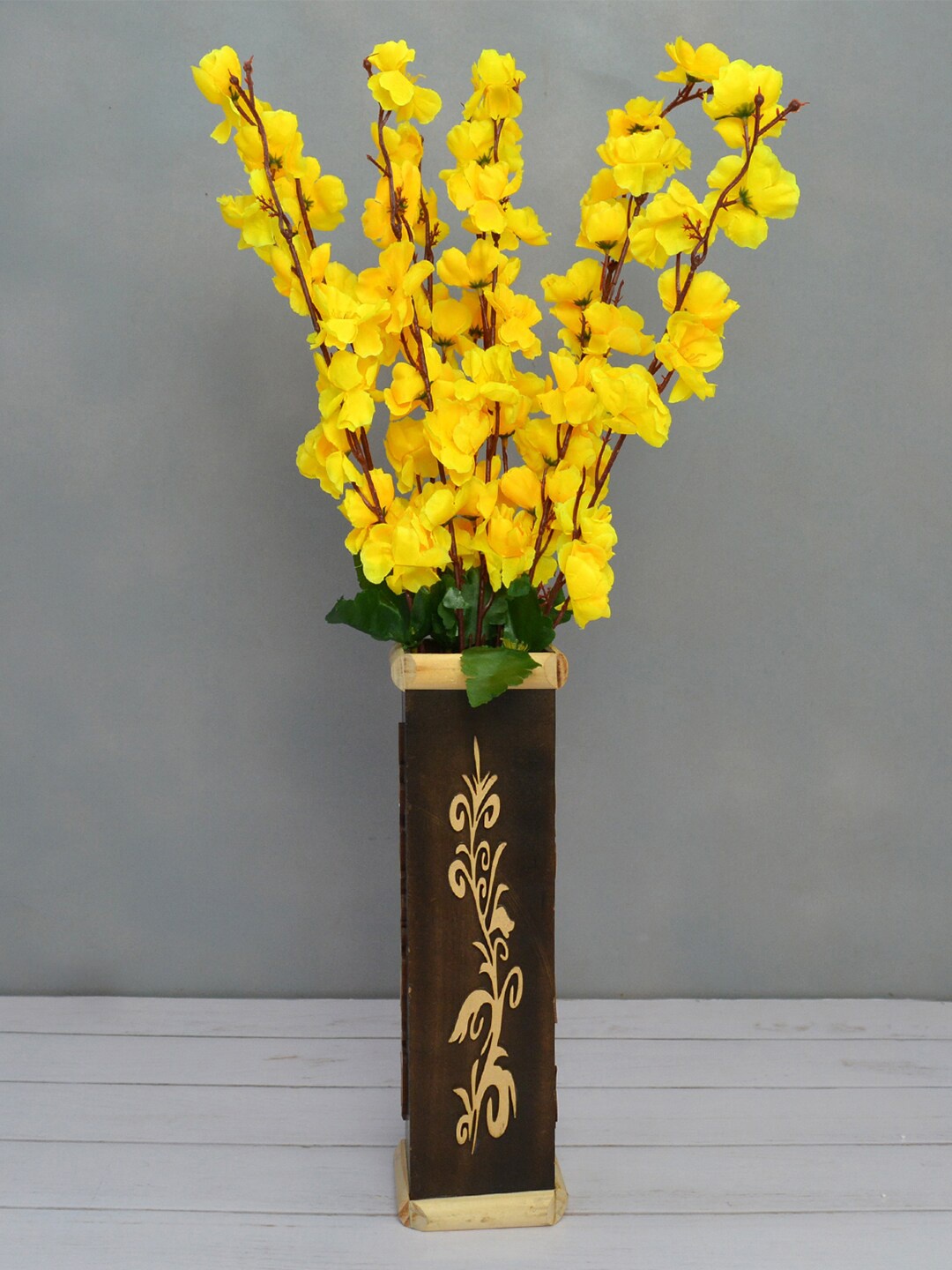

fancy mart Set Of 9 Yellow & Green Artificial Flower Blossom Sticks