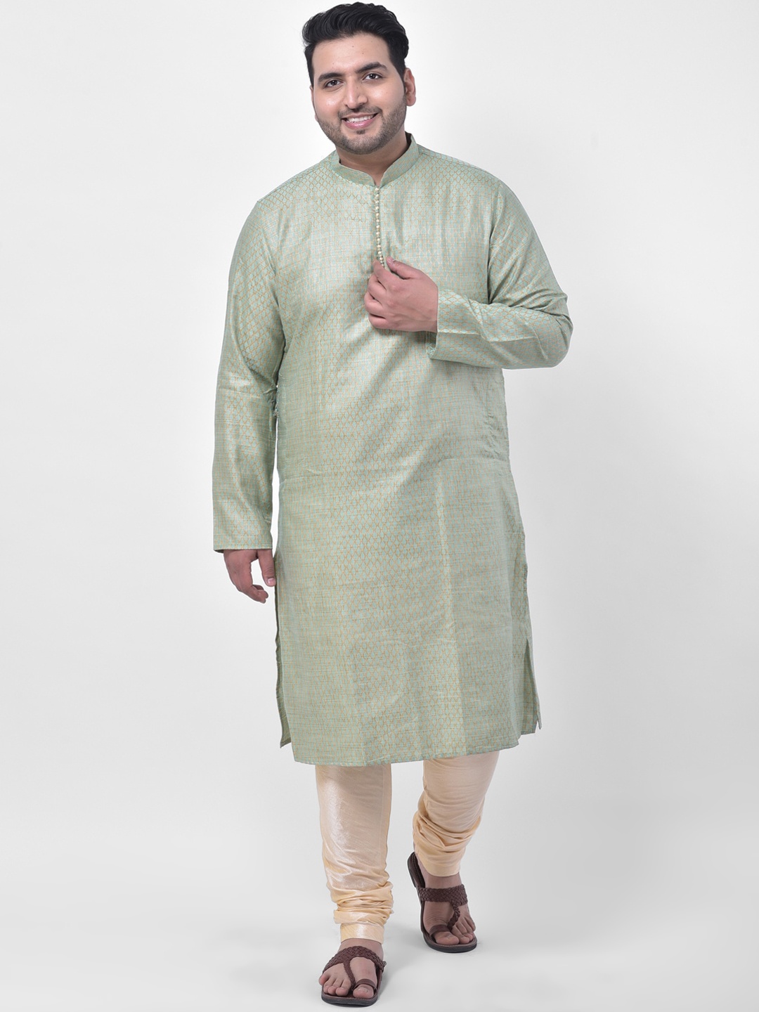 

Deyann plus Men Green Woven Design Kurta
