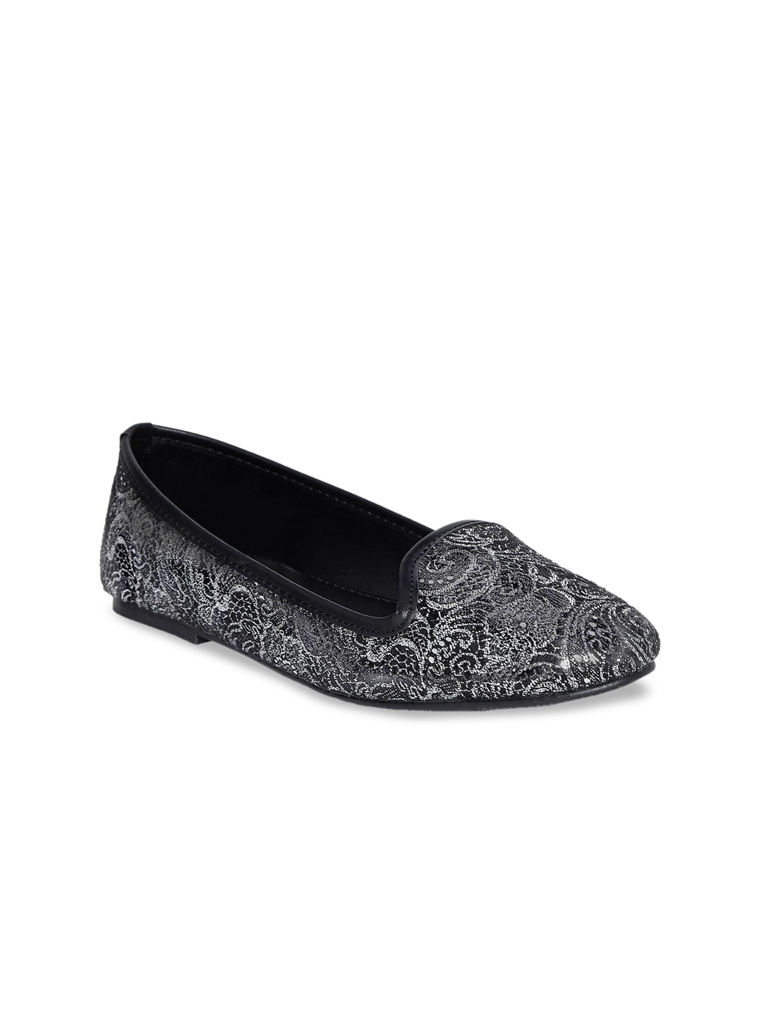 

People Women Black Printed Leather Ballerinas