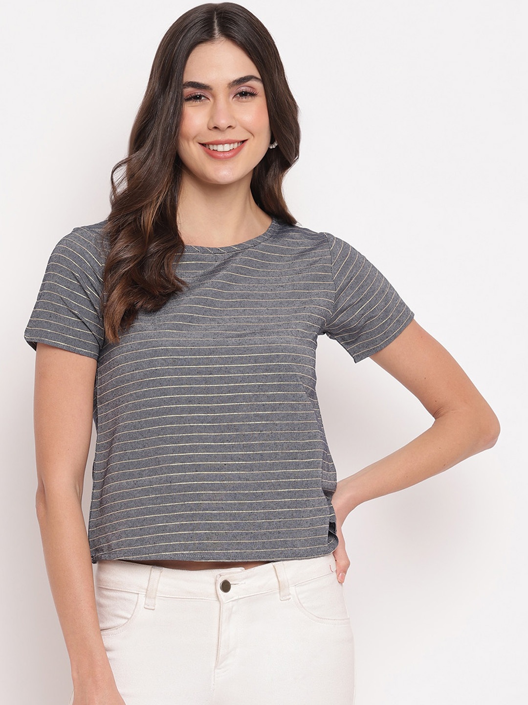 

Mayra Grey Striped Regular Top