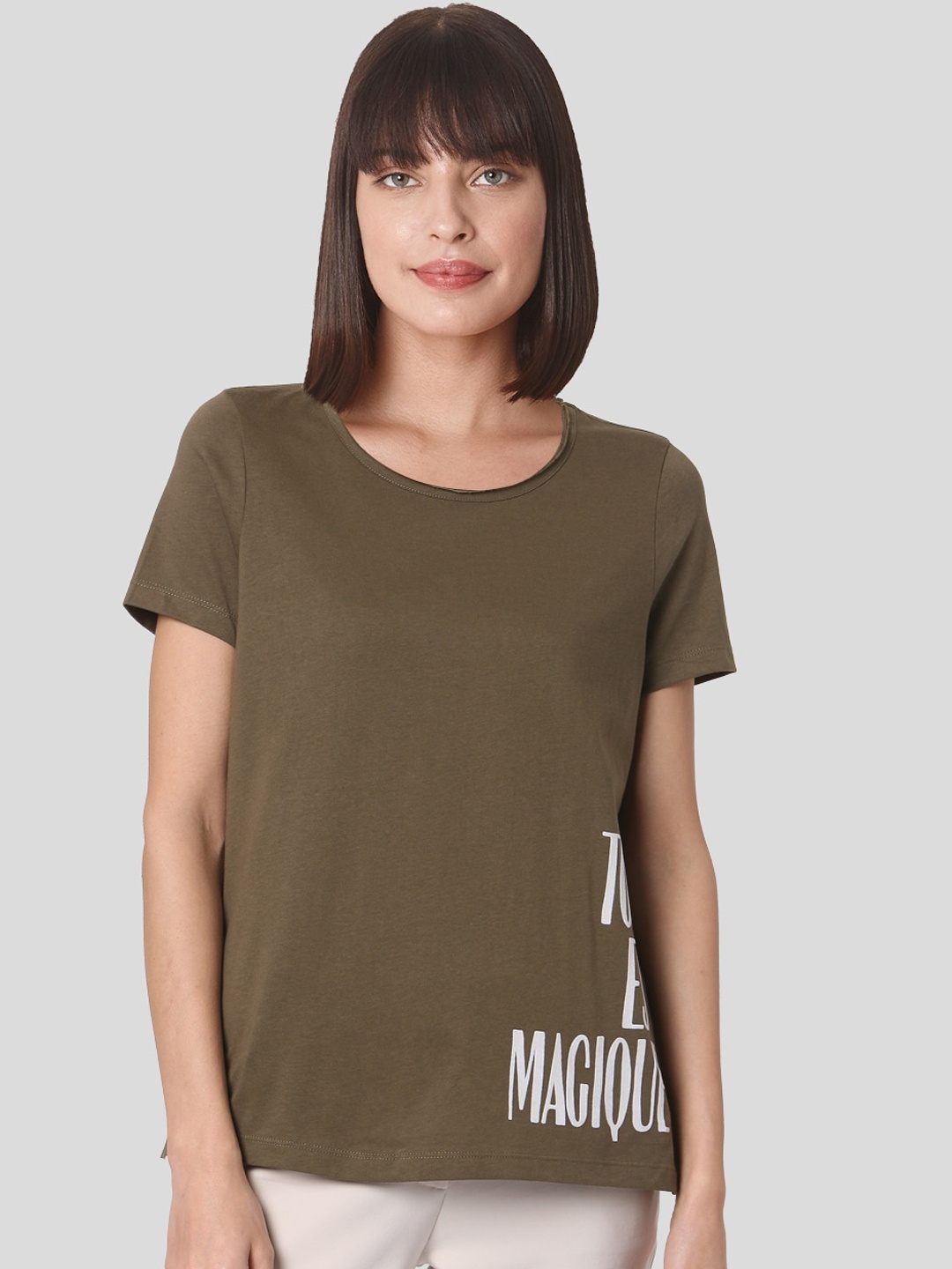 

Vero Moda Women Green Solid Round Neck T-shirt