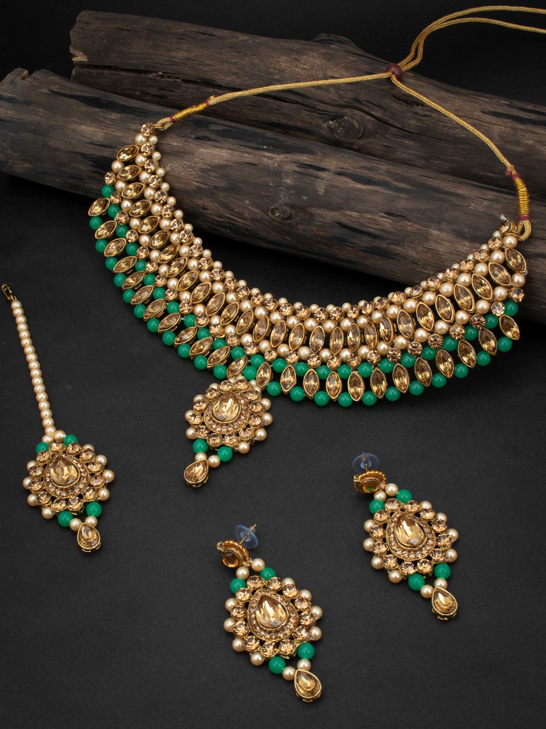 Sukkhi LCT Gold Plated Green & White Stone Studded & Pearl Beaded Sustainable Jewellery Set