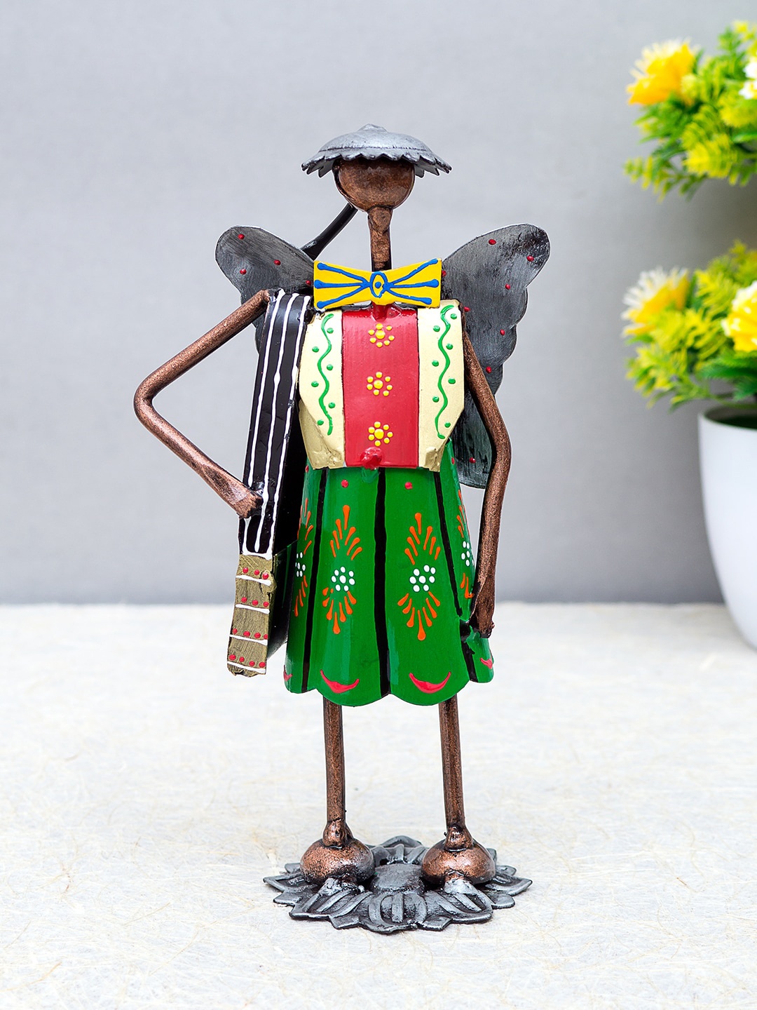 

Golden Peacock Red & Green School Girl Handcrafted Showpiece