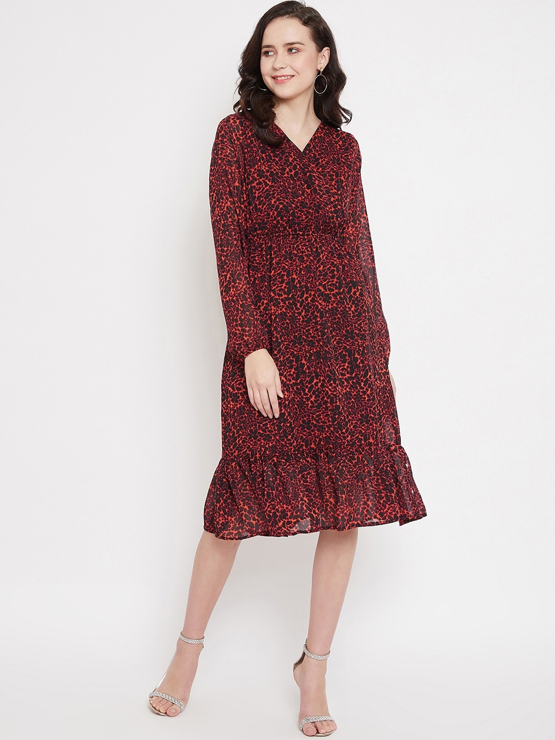 

Color Cocktail Women Red & Black Printed Fit and Flare Dress