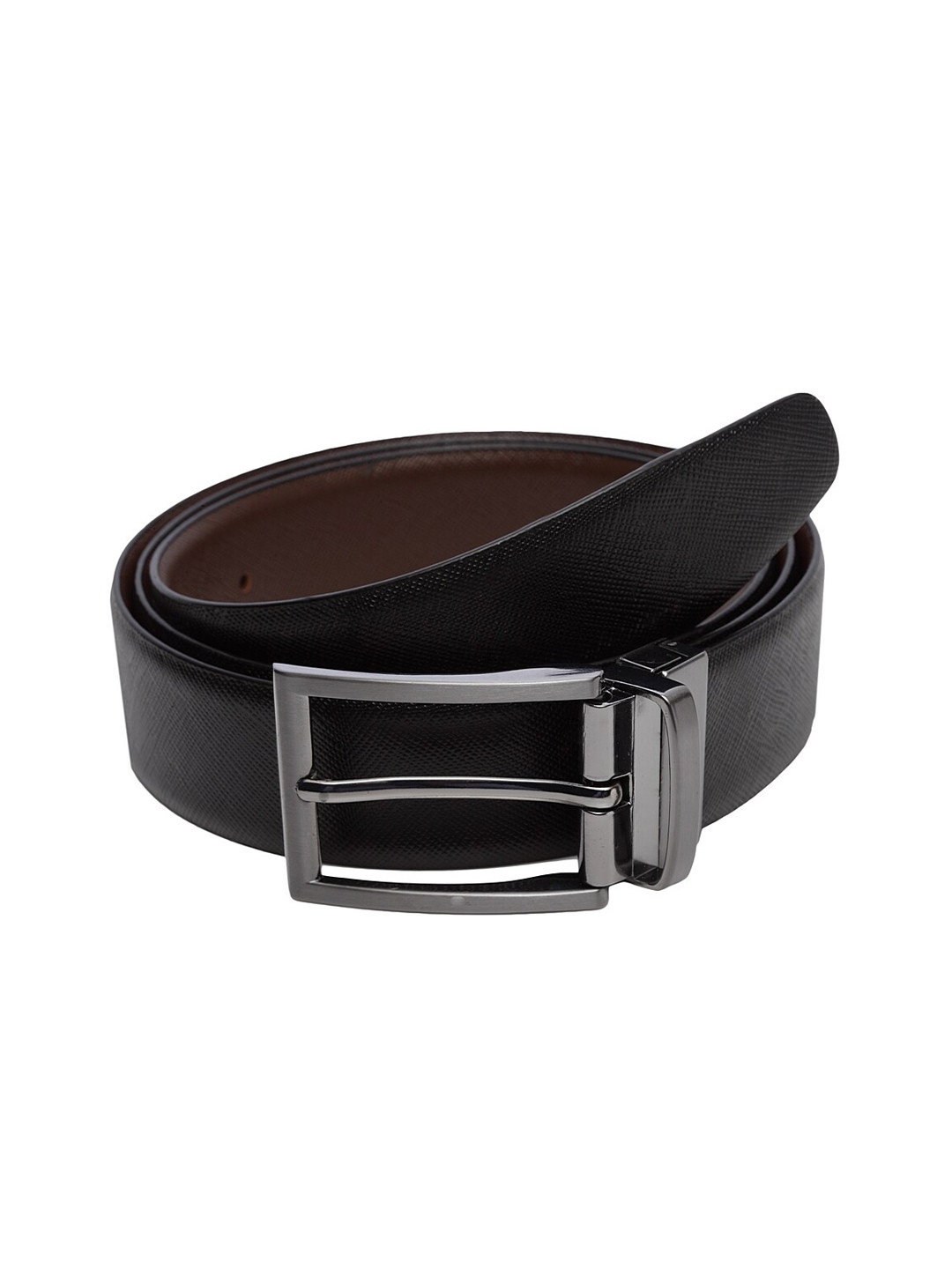 

WELBAWT Men Black & Brown Textured Leather Slim Reversible Belt
