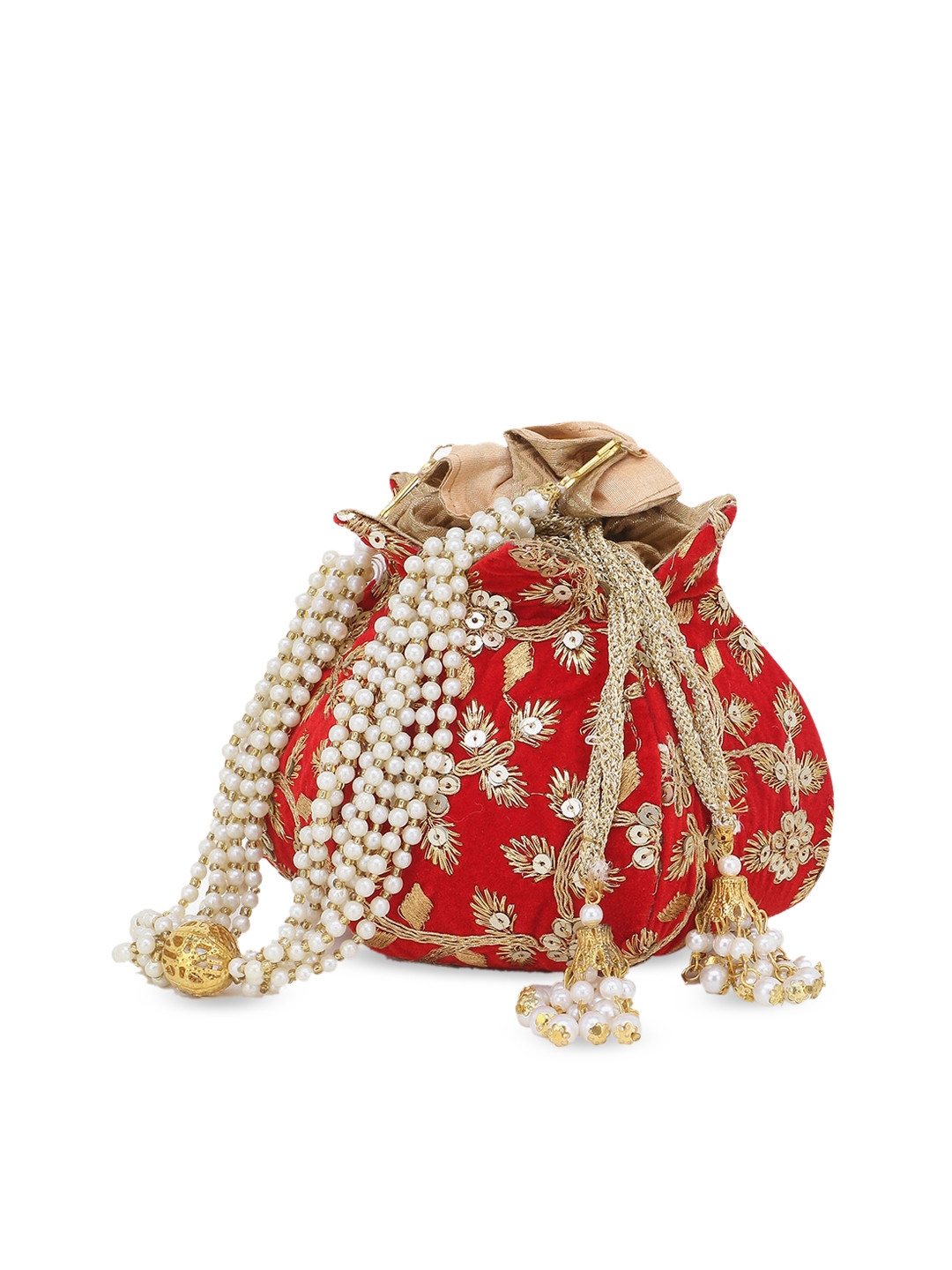 

Anekaant Red & Gold-Toned Embellished Embroidered Clutch