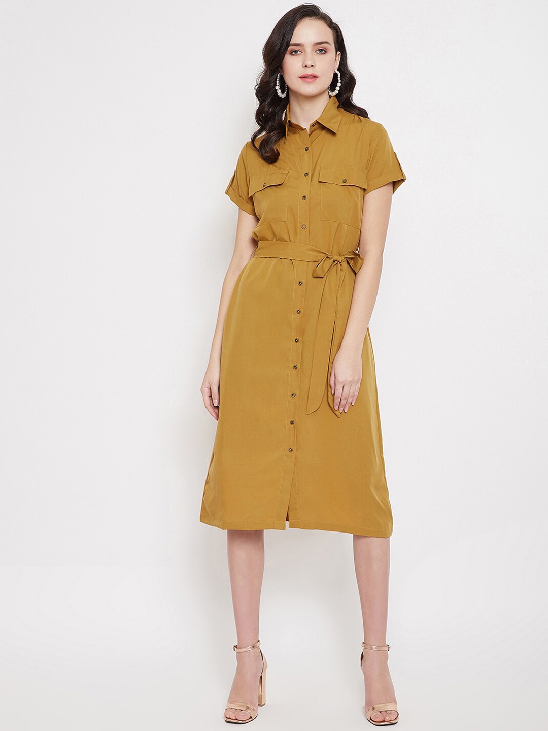 

Color Cocktail Women Mustard Yellow Solid Shirt Dress