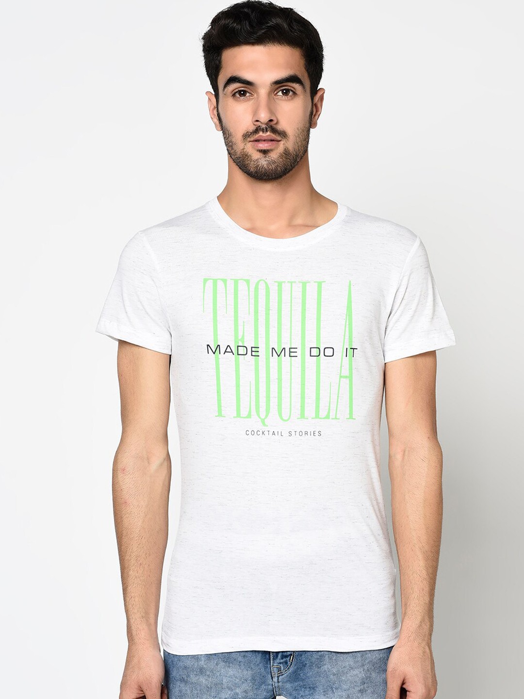 

Octave Men White & Green Printed Round Neck T-shirt