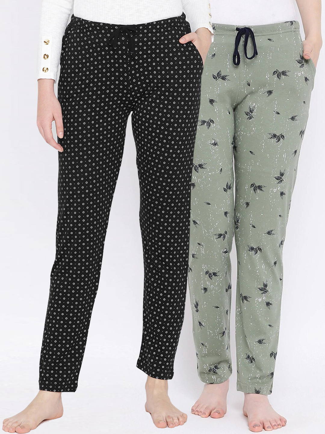 

Kanvin Women Pack Of 2 Printed Lounge Pants, Black
