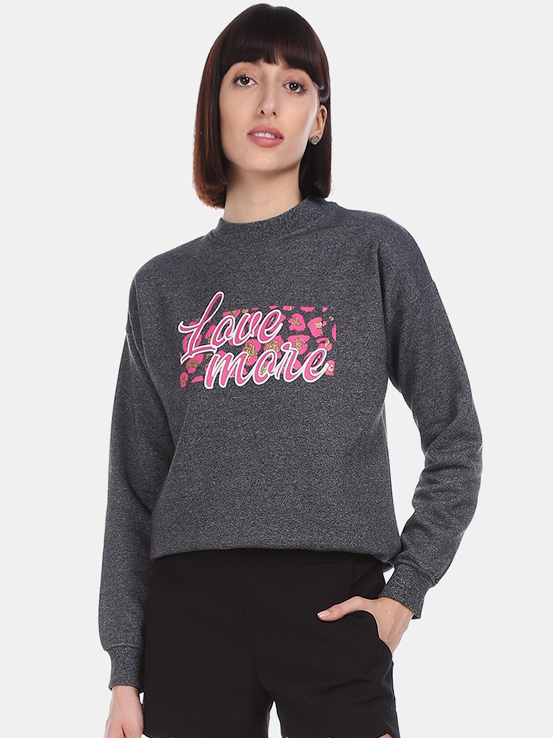 

Sugr Women Charcoal Grey Printed Sweatshirt