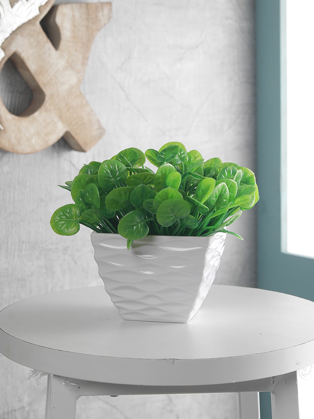 FOLIYAJ Green & White Artificial Watercress Plant With Pot