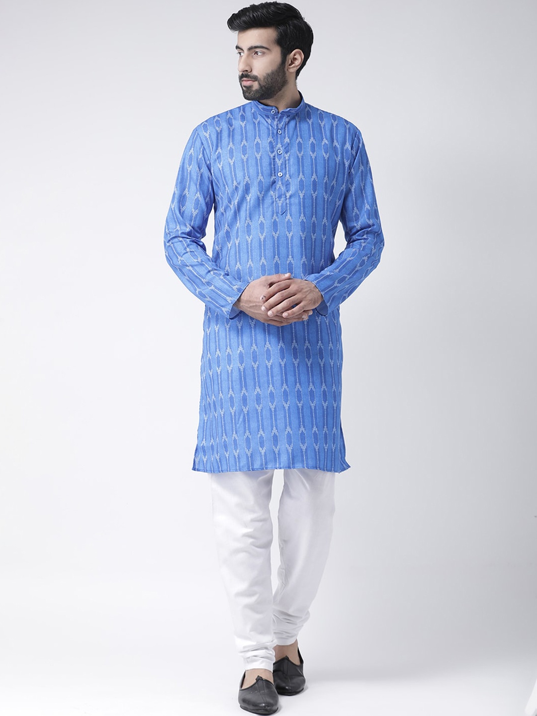 

Hangup Men Blue Ikat Print Kurta