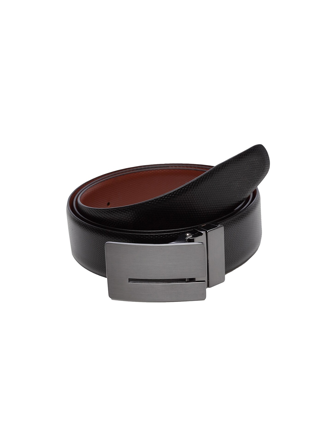 

WELBAWT Men Black & Brown Textured Leather Reversible Slim Belt
