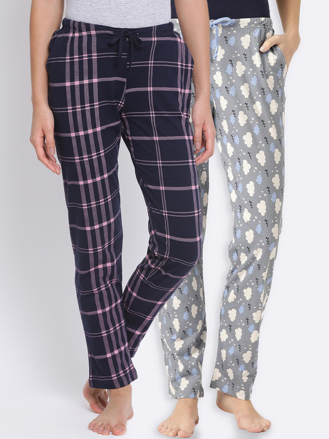 

Kanvin Women Pack Of 2 Navy Blue & Grey Printed Lounge Pants