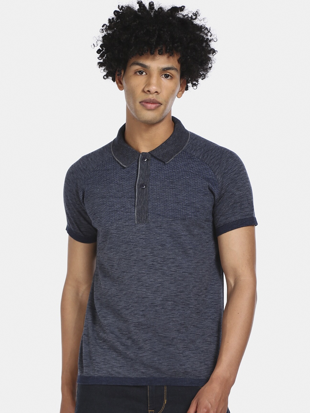 Cherokee Men Navy Blue Self Design Polo Collar T-shirt
