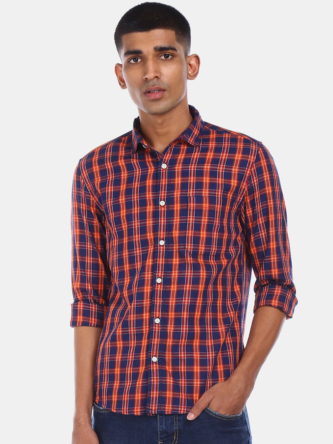 

Cherokee Men Red & Blue Checked Pure Cotton Casual Shirt