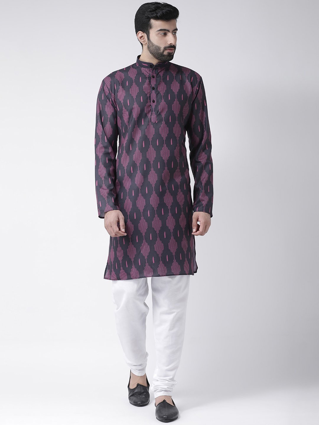 Hangup Men Navy Blue & Purple Geometric Printed Kurta