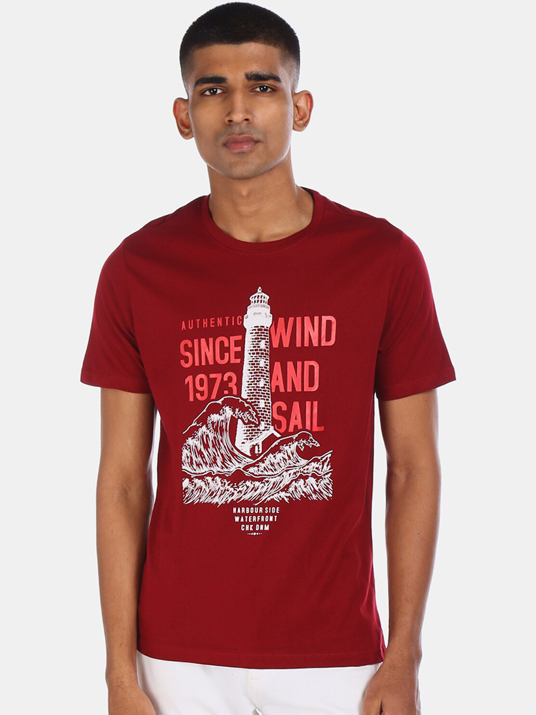 

Cherokee Men Maroon Printed Round Neck T-shirt