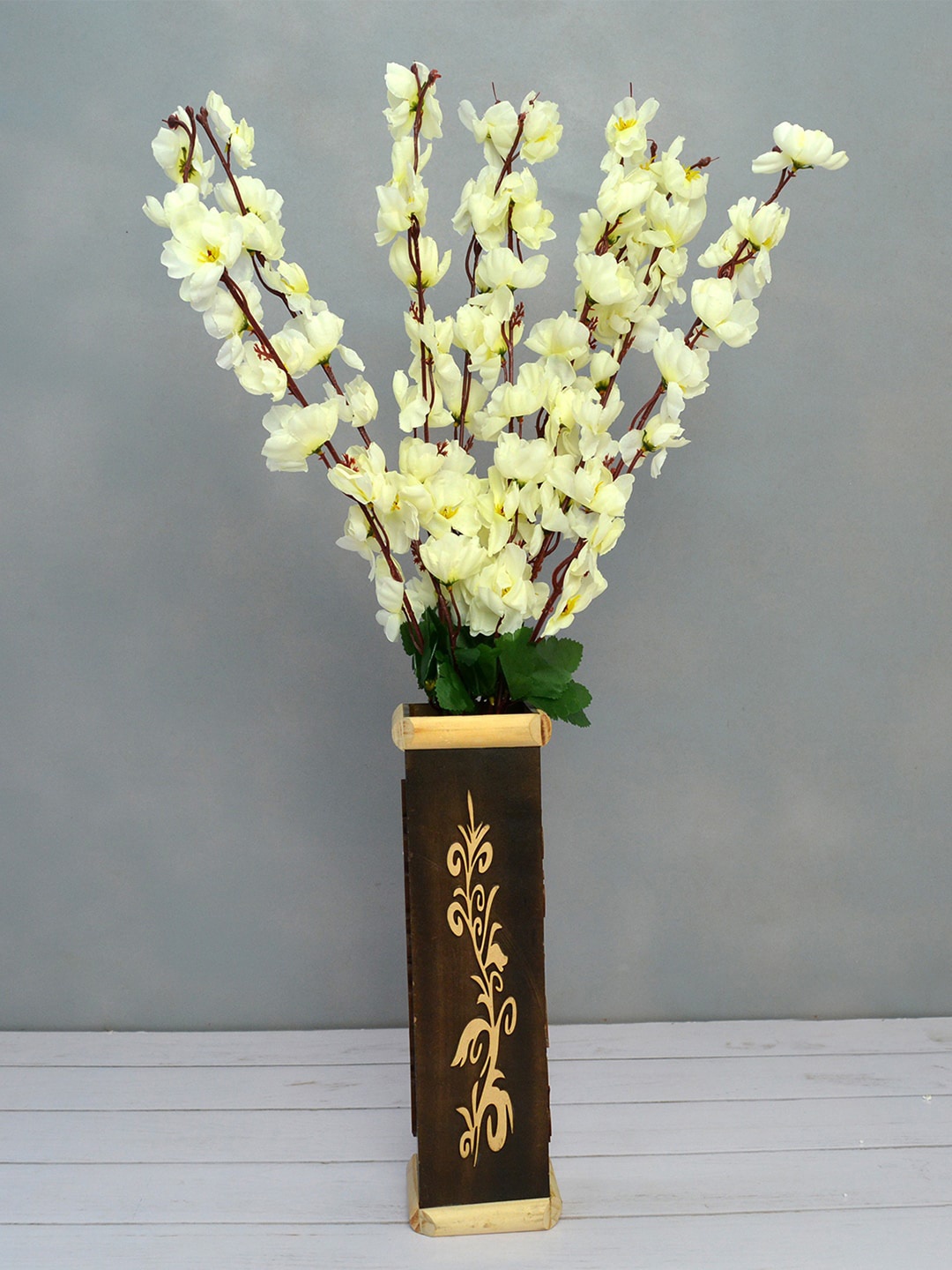 fancy mart Off-White & Brown Artificial Flower Blossom Stick