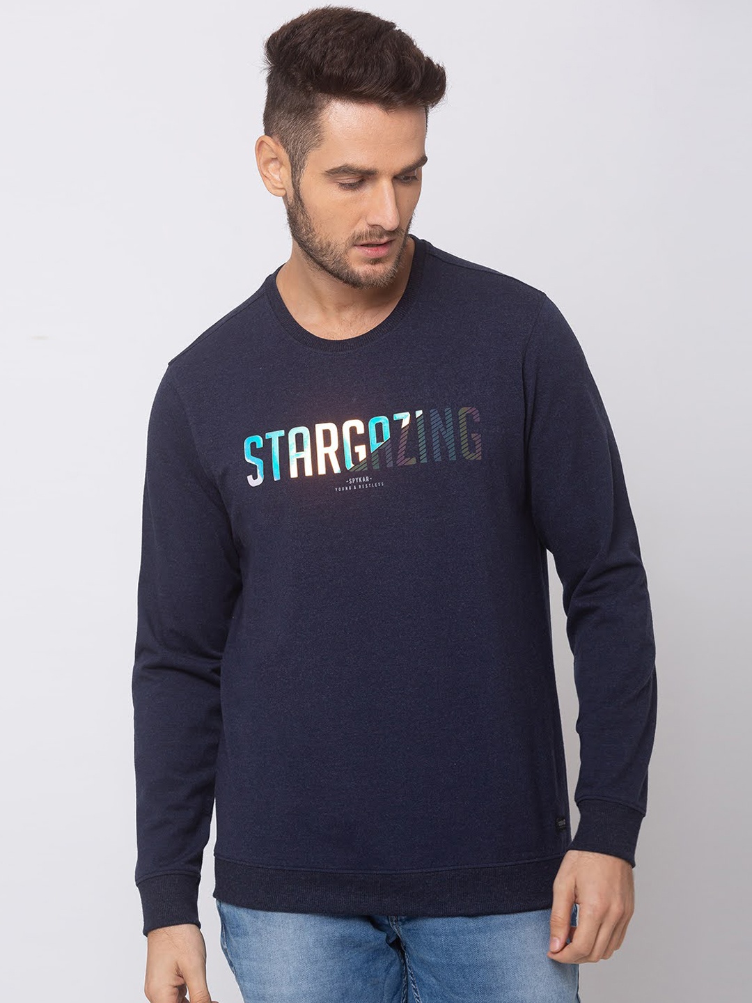 

SPYKAR Men Blue Printed Sweatshirt