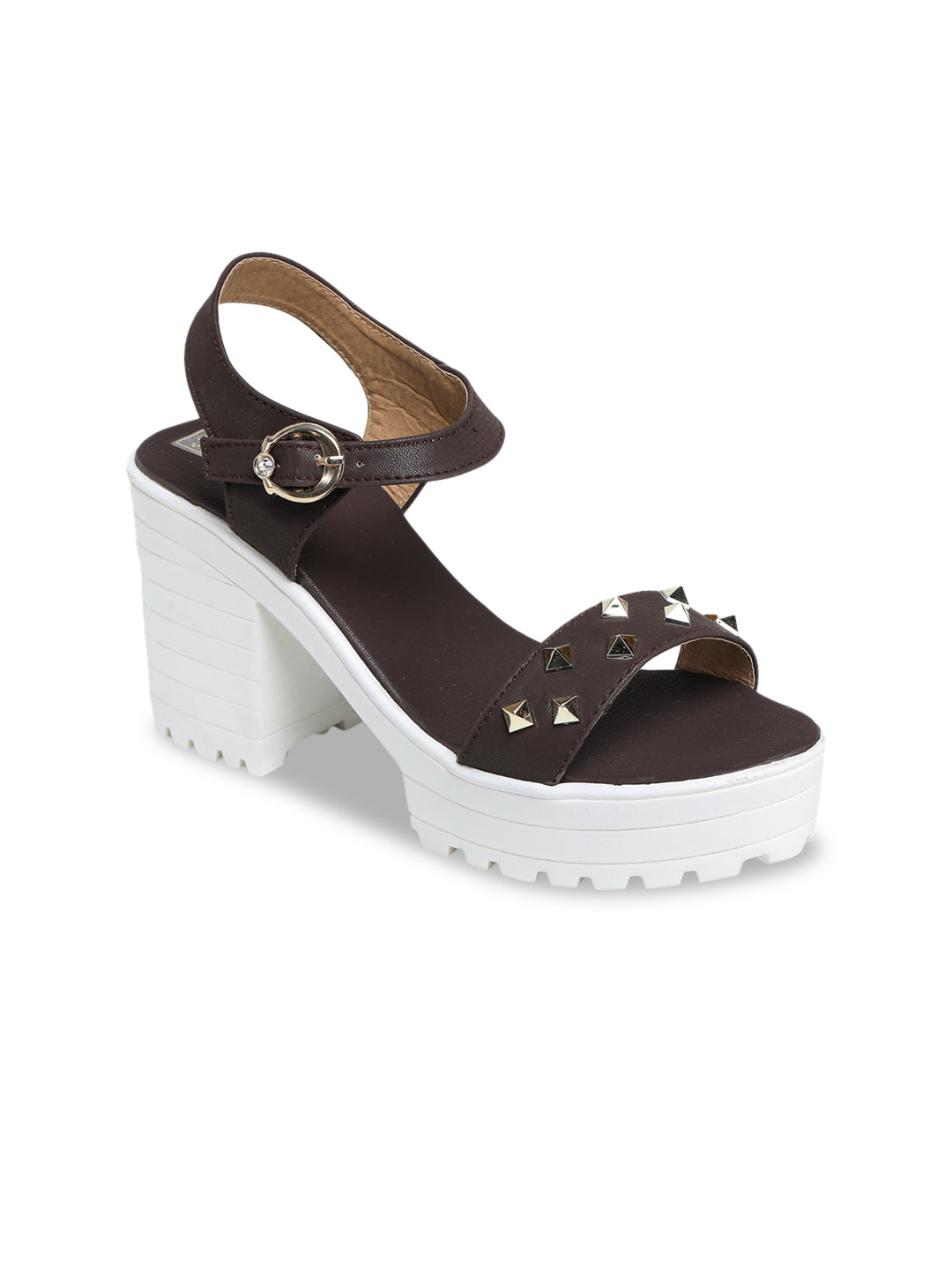 

LONDON STEPS Women Bronze-Toned & White Solid Sandals