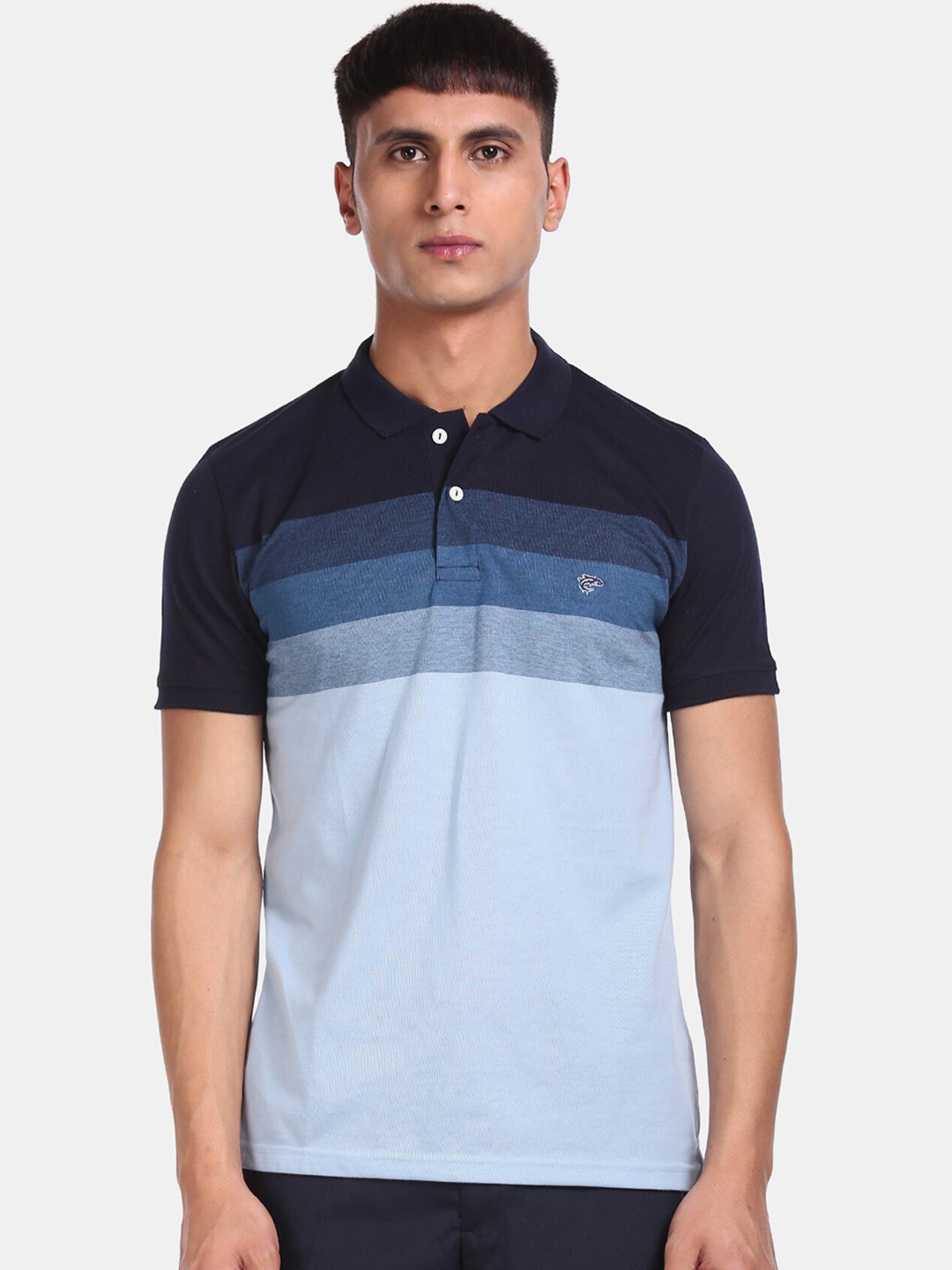 

Ruggers Men Navy Blue Striped Henley Neck T-shirt