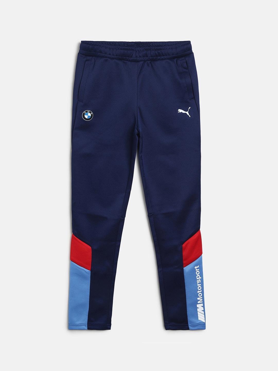 

PUMA Motorsport Kids Blue & Red Colourblocked Slim-Fit Track Pants