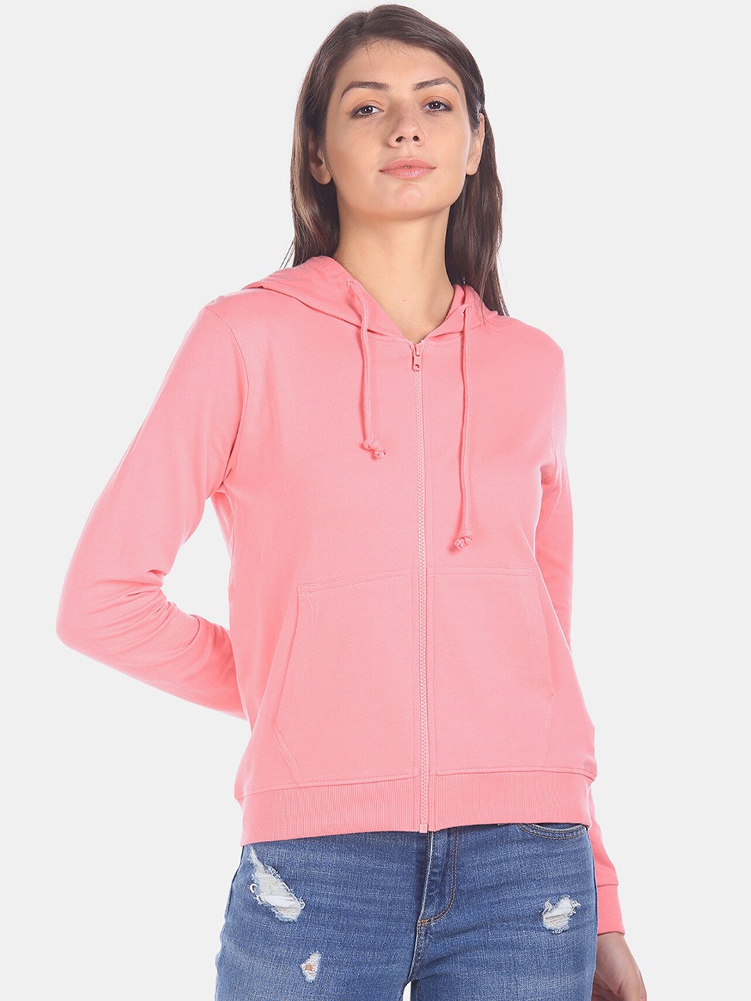 

Sugr Women Pink Solid Hooded Cotton Sweatshirt
