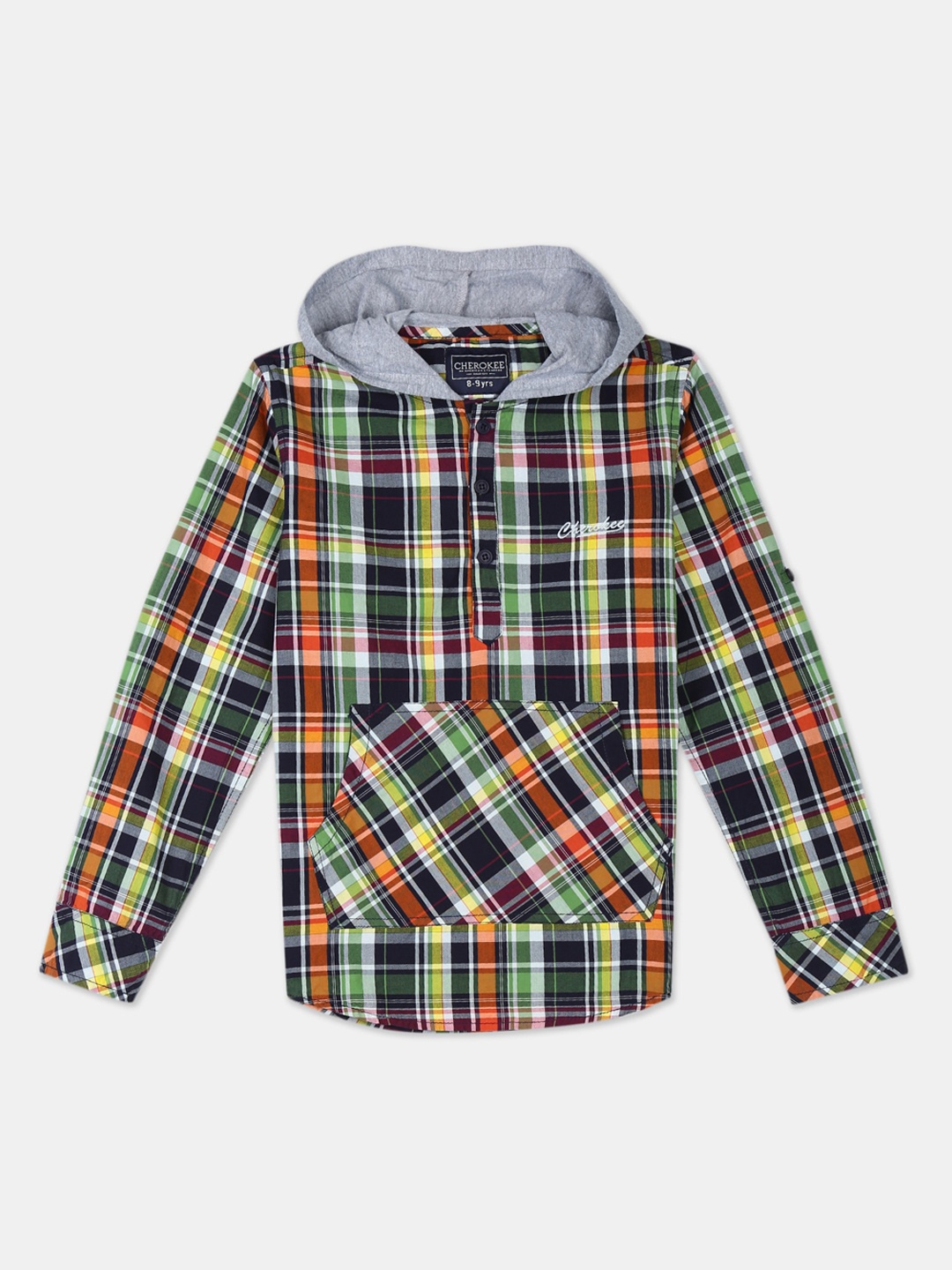 

Cherokee Boys Multicoloured Regular Fit Checked Hooded Casual Shirt, Multi