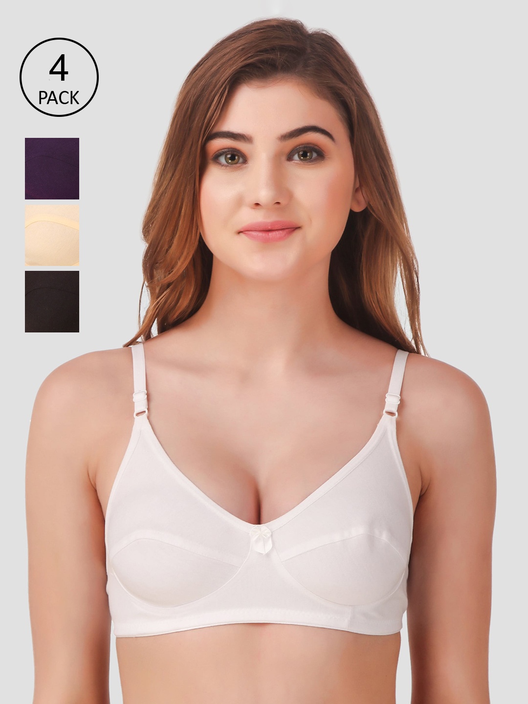 

Fasense Pack of 4 Solid Non-Wired Non Padded Everyday Bras BVCOM011E32B, Cream