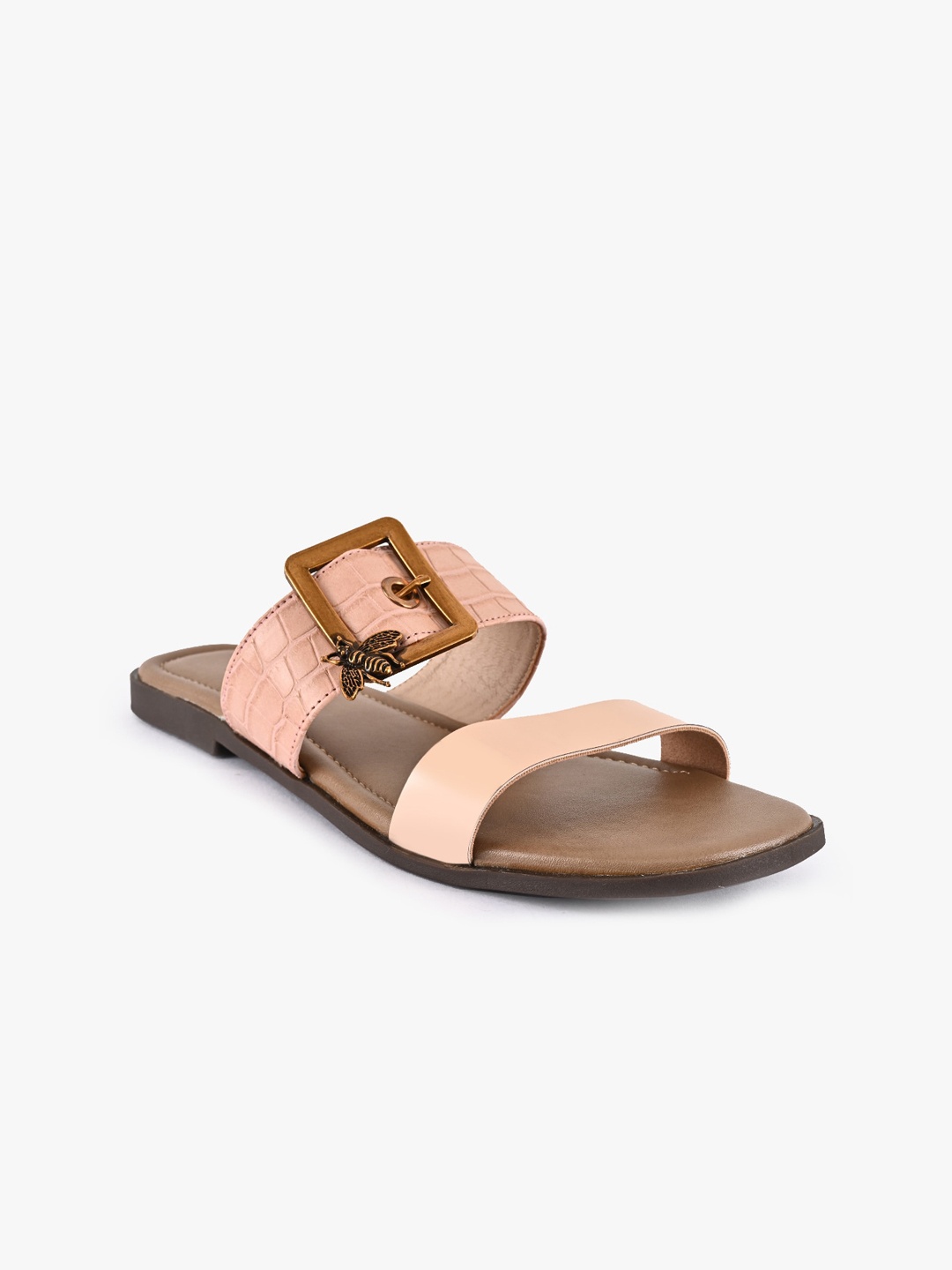 

BuckleUp Women Beige Colourblocked Open Toe Flats