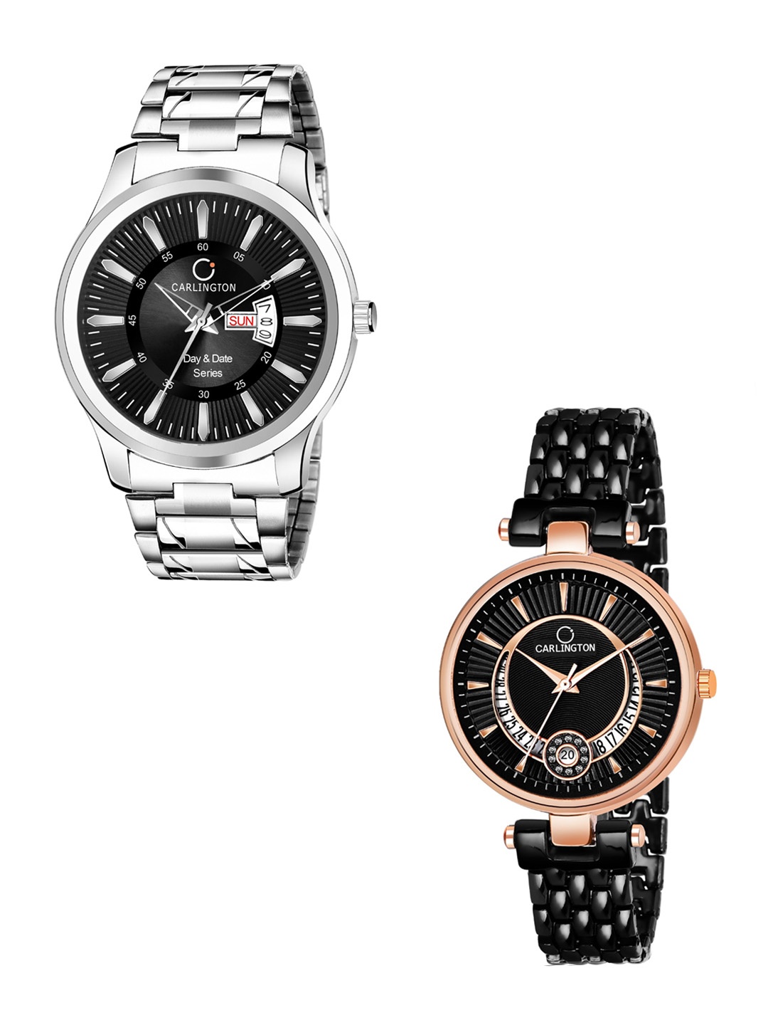 

CARLINGTON Unisex Black & Silver-Toned Combo Analogue Watch
