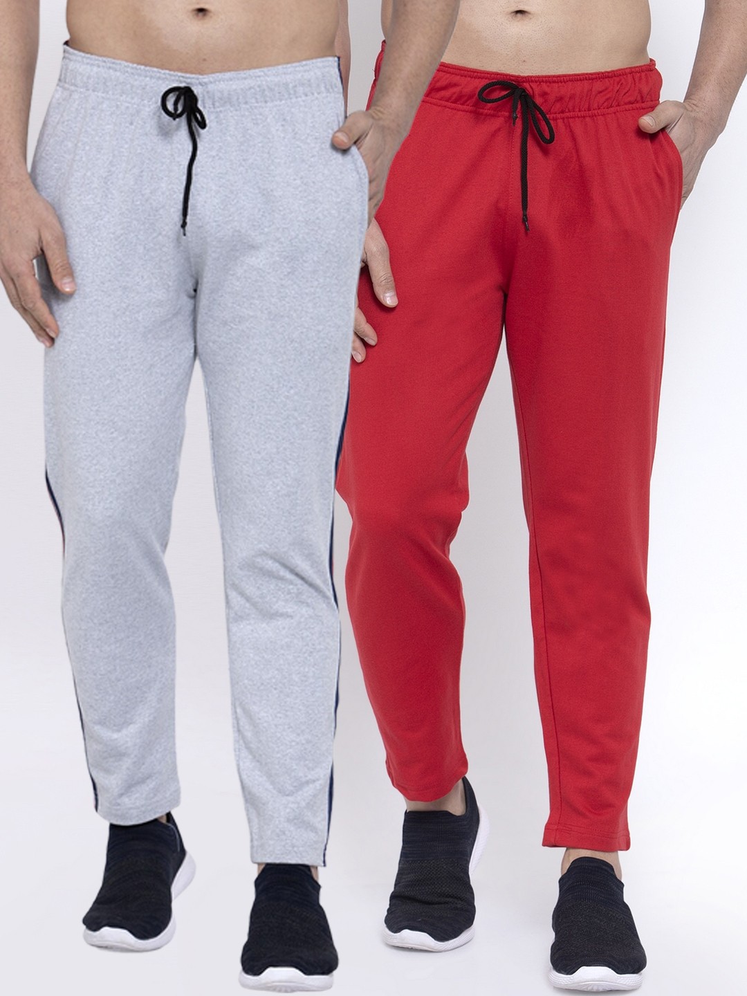 

NEUDIS Men Pack of 2 Pure Cotton Solid Track Pants, Grey melange