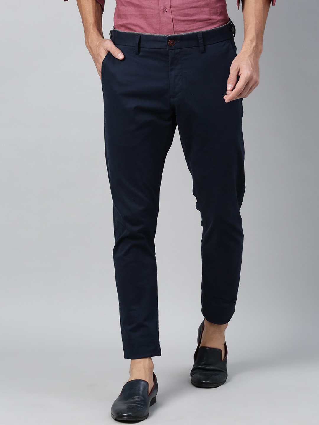

RARE RABBIT Men Trews Mid-Rise Regular Fit Solid Trouser, Navy blue