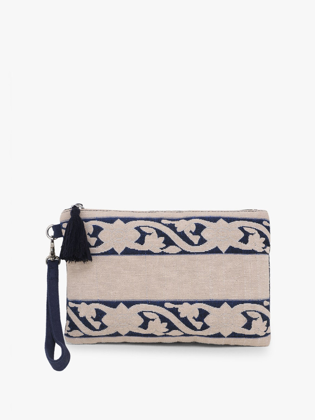 

Anekaant Women Beige & Navy Blue Woven-Design Cosmetic Pouch