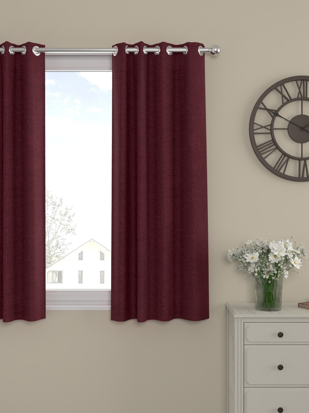 

ROSARA HOME Maroon Single Window Curtain
