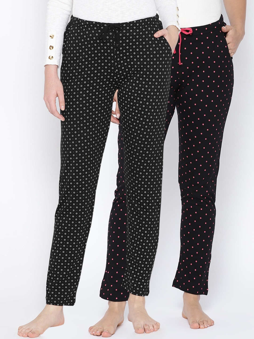 

Kanvin Women Pack Of 2 Printed Cotton Lounge Pants, Black