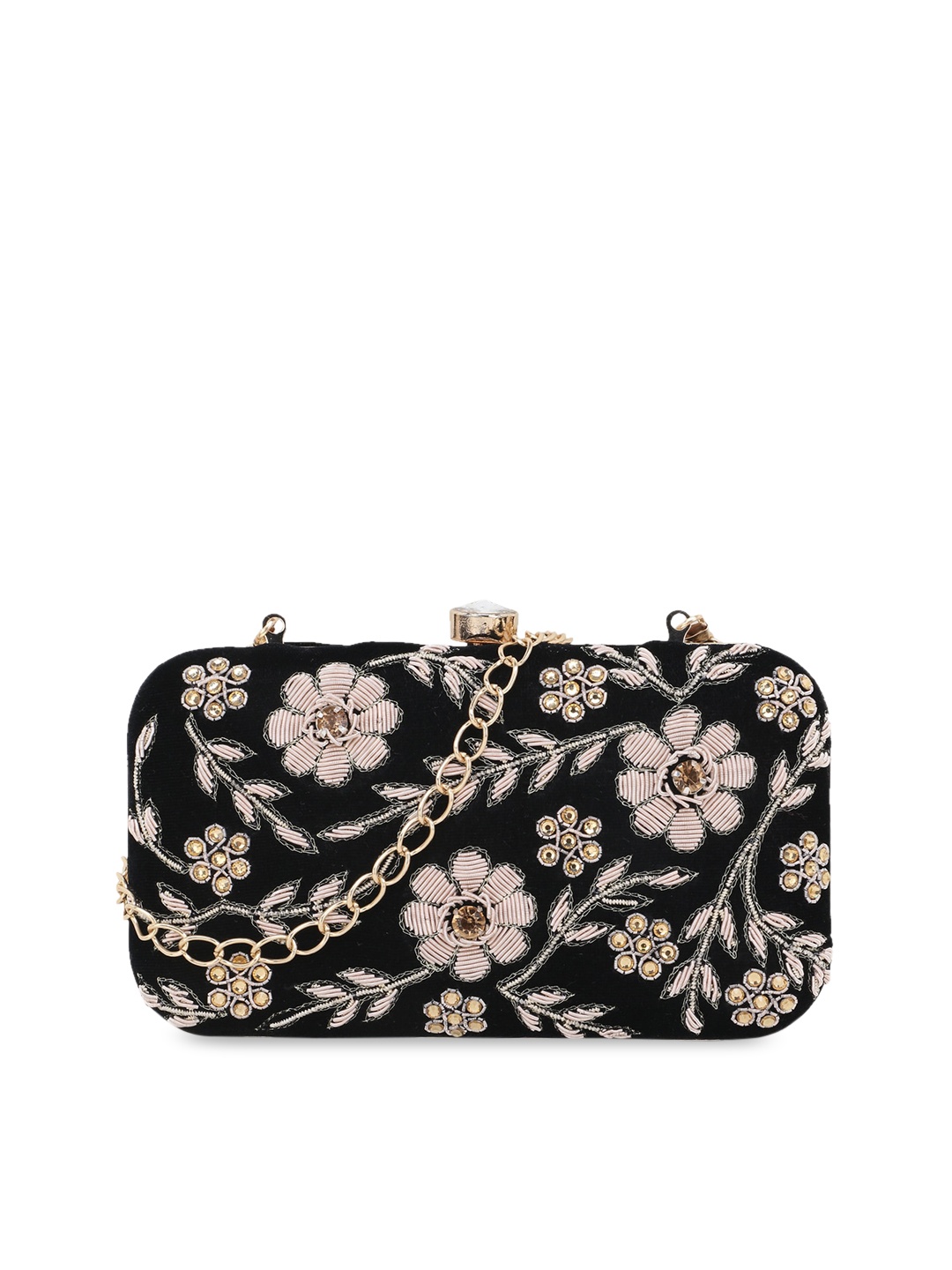 

Anekaant Black & Cream-Coloured Embellished Box Clutch