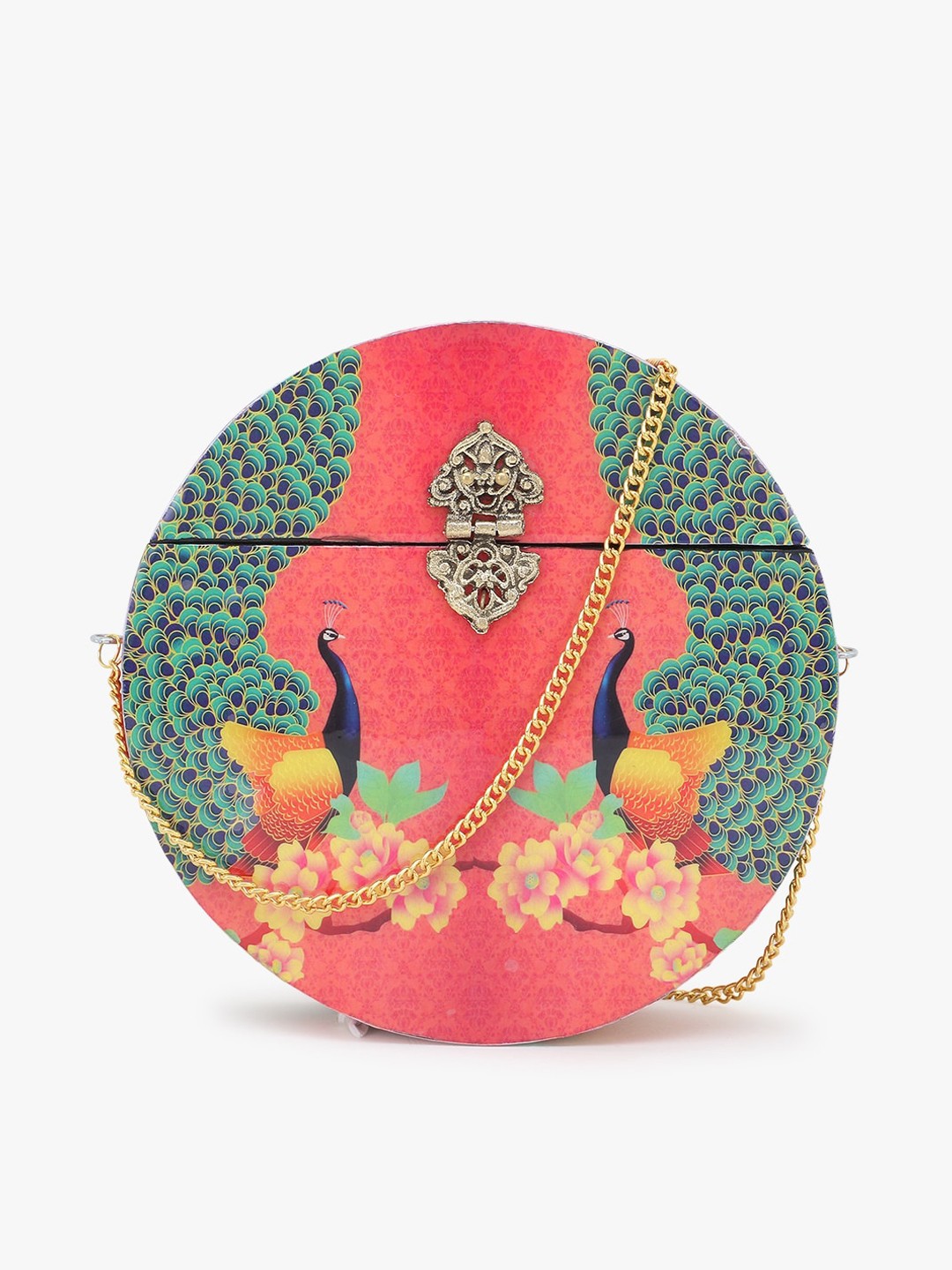 

Anekaant Red & Green Printed Wooden Clutch