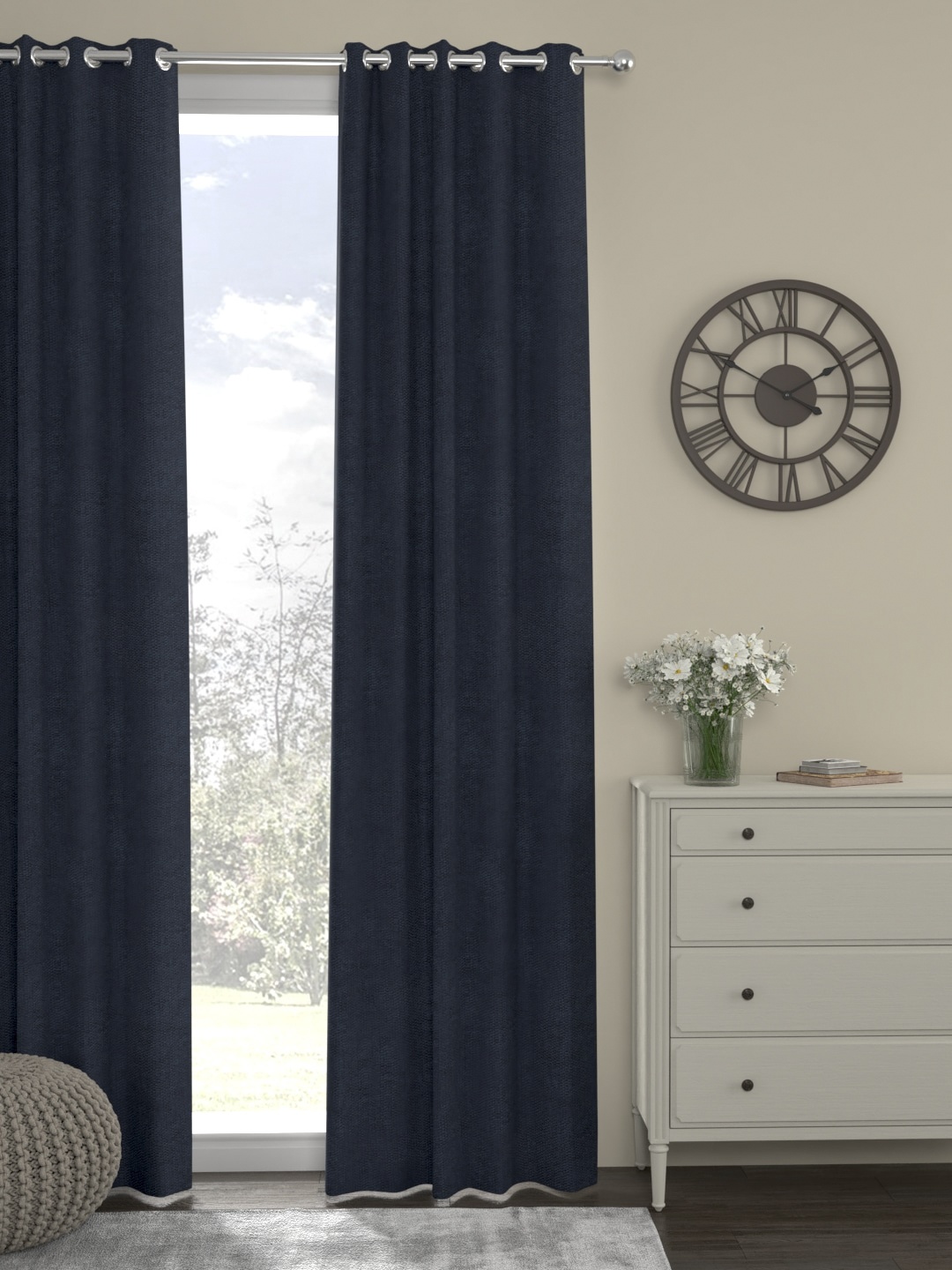 

ROSARA HOME Navy Blue Single Door Curtains