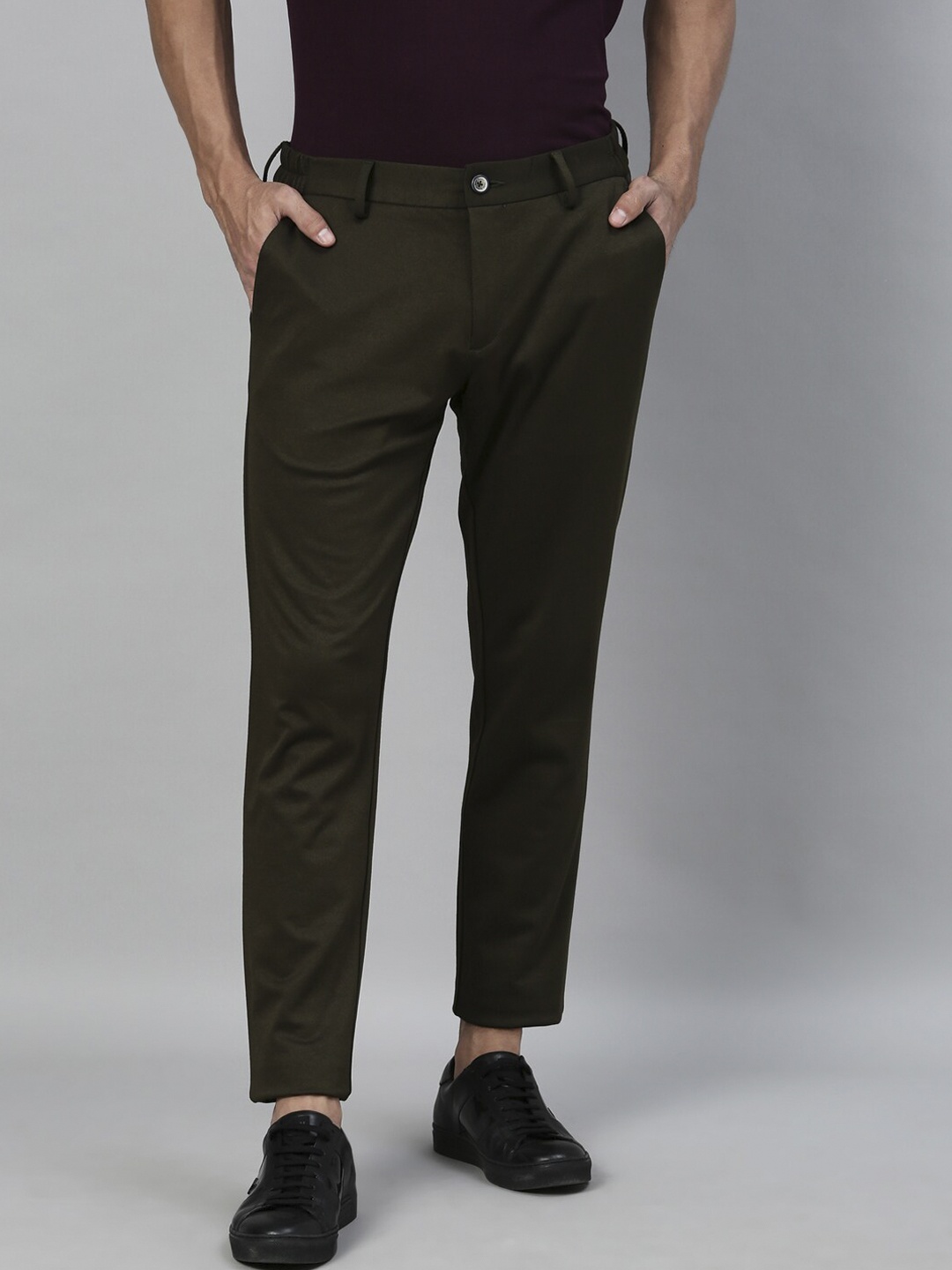 

RARE RABBIT Men Olive Green Regular Fit Solid Chinos