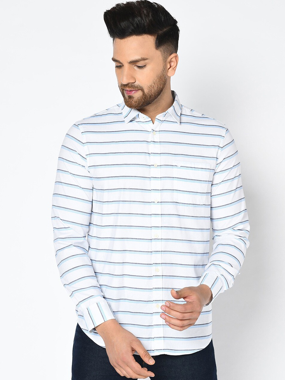 

Blackberrys Men White India Slim Fit Striped Casual Shirt
