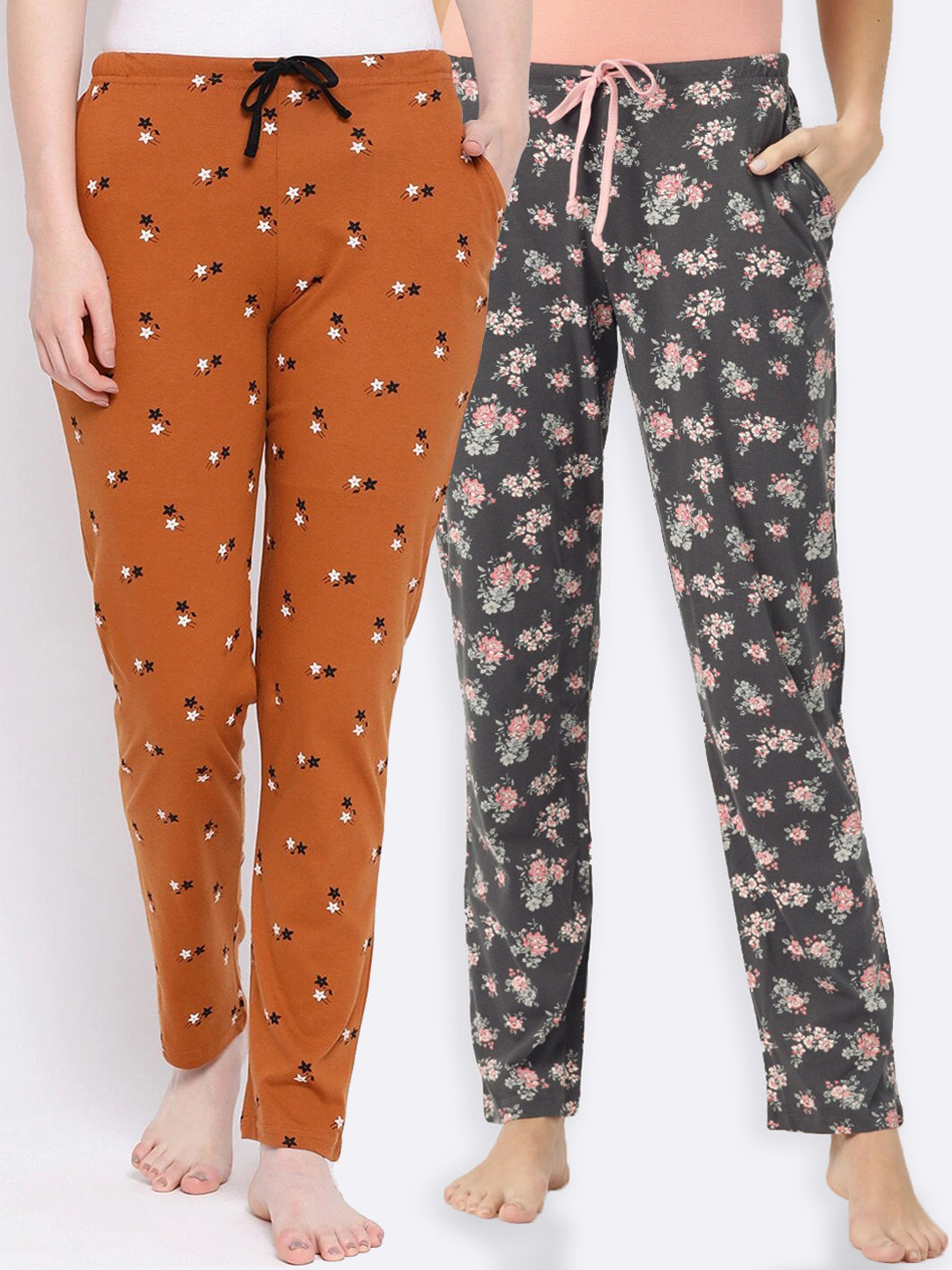 

Kanvin Women Pack Of 2 Printed Lounge Pants, Charcoal
