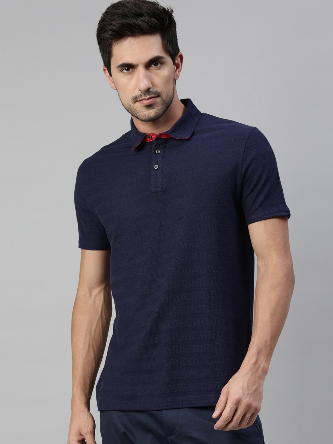 

RARE RABBIT Men Navy Blue Solid Polo Collar T-shirt