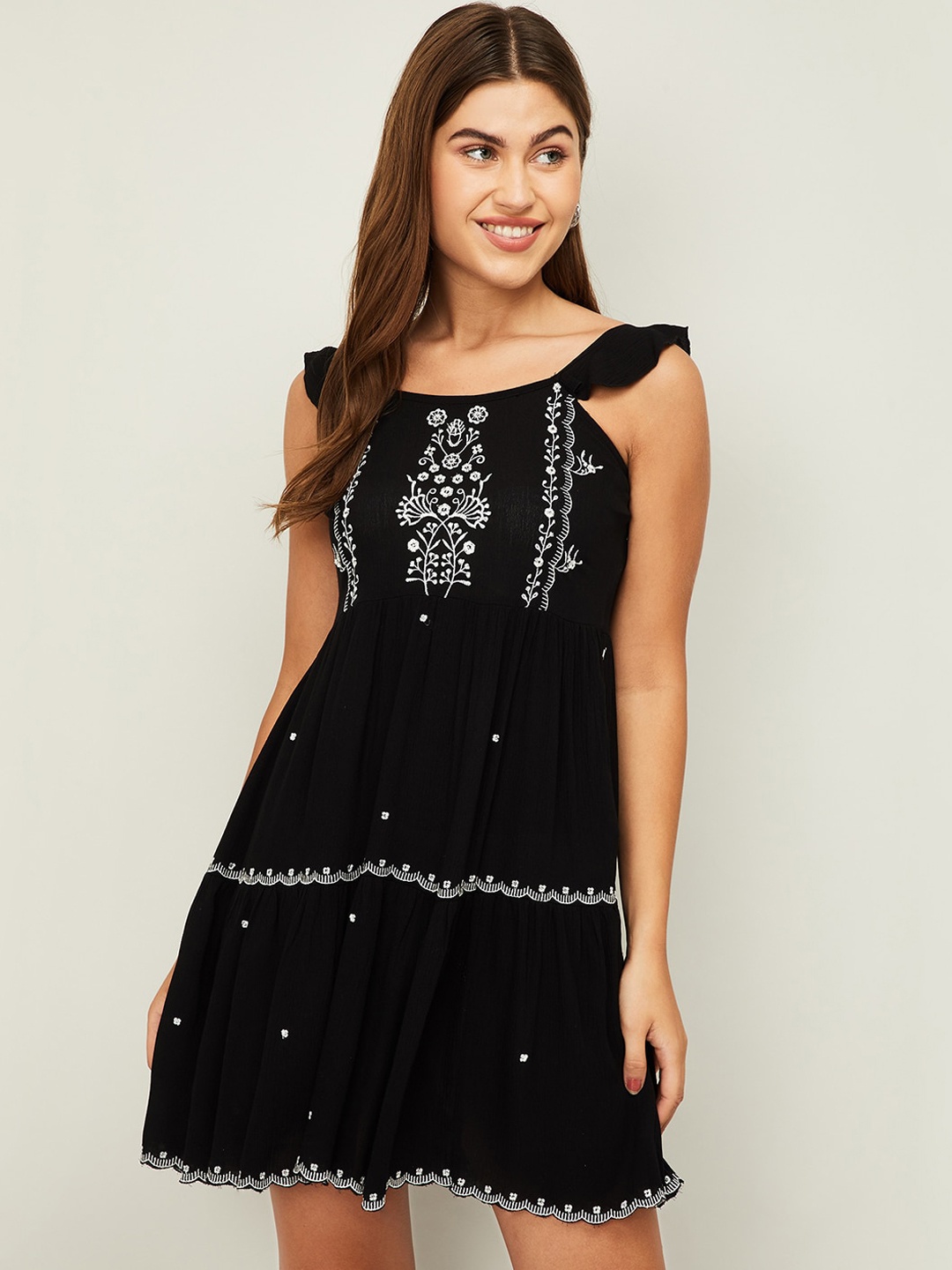 

Ginger by Lifestyle Women Black Embroidered Fit and Flare Dress