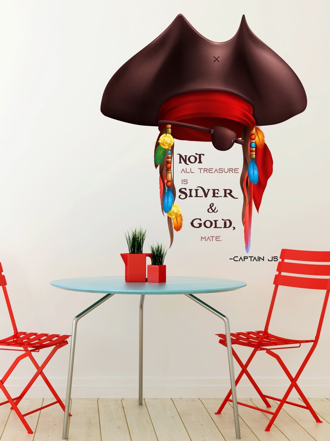 

WALLSTICK Brown & Red Captain JS Printed Wall Sticker