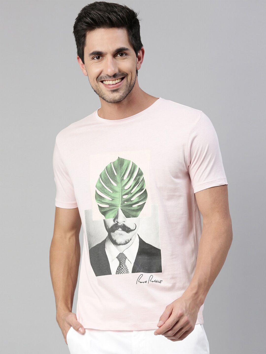 

RARE RABBIT Men Pink Printed Round Neck T-shirt