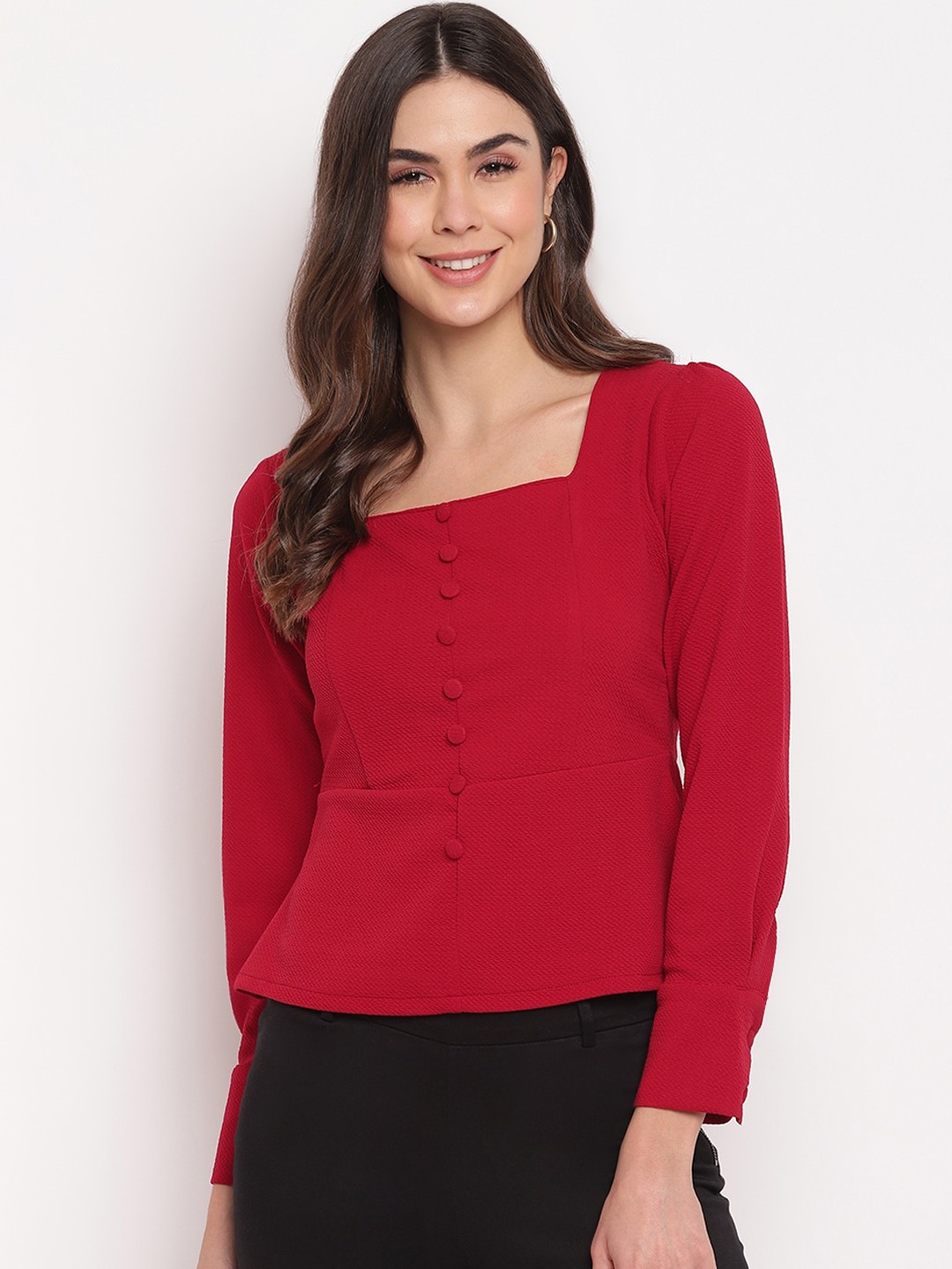 

Mayra Red Square Neck Top