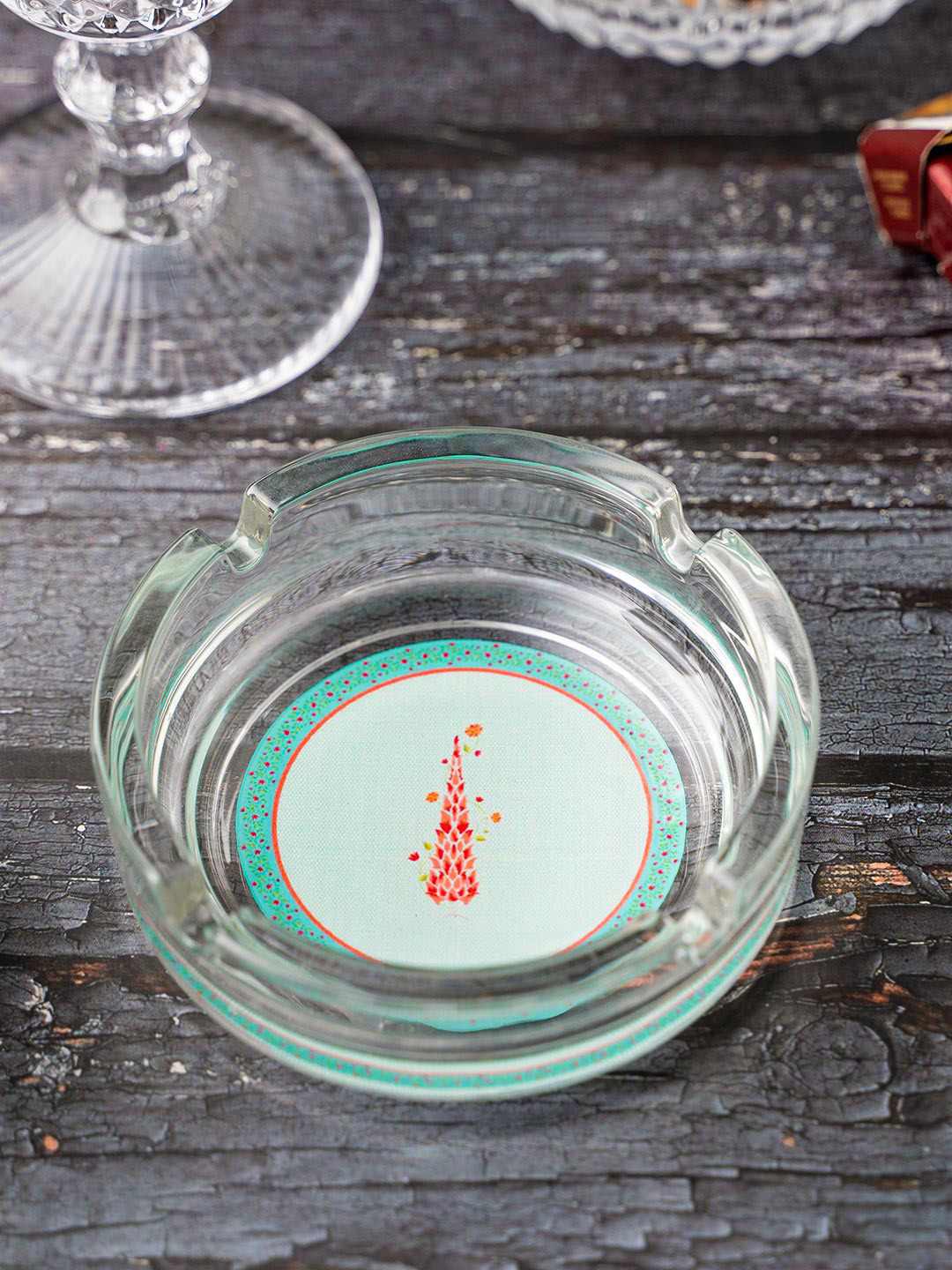 

KOLOROBIA Sea Green & Orange Printed Babur Ashtray