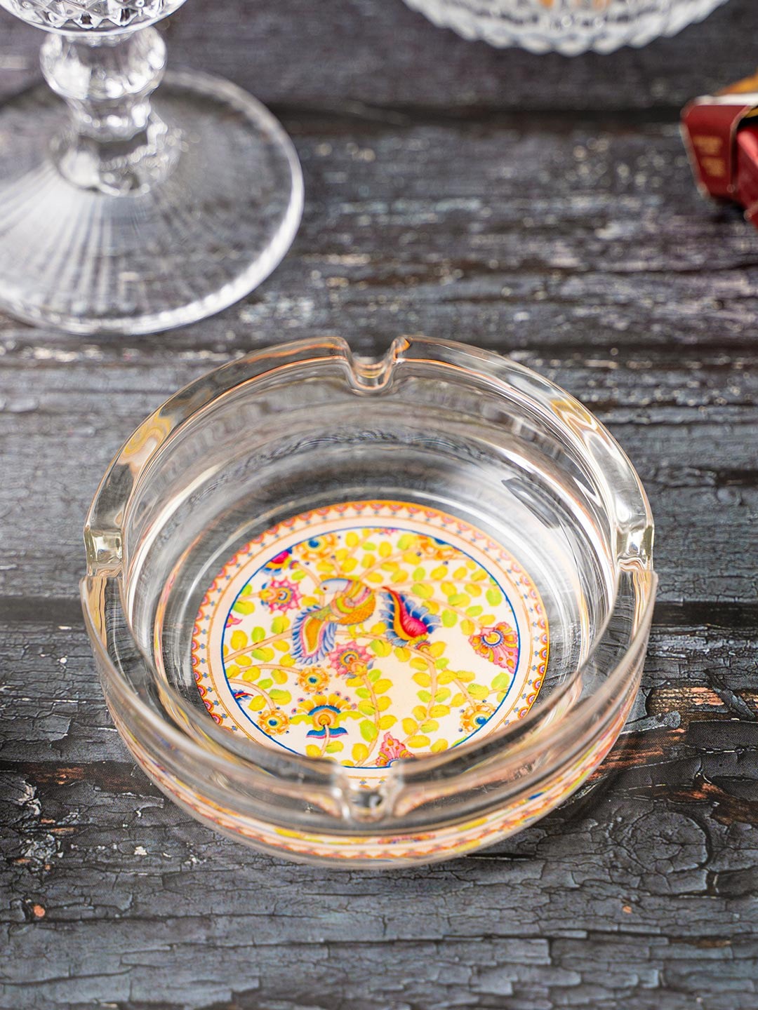 KOLOROBIA Yellow & White Kalamkari Print Ashtray